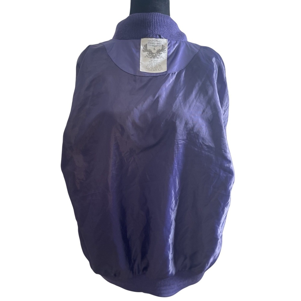 Smoke Rise NY Purple Bomber Jacket‎ Unisex Size Large Purple Zip Motorcycle Coat - Picture 9 of 10